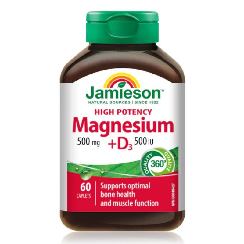 JAMIESON MAGNESIUM 500MG+ 500 IU D3 CAPLETS 60`S